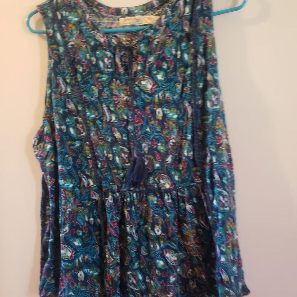 Womens faded glory teal floral peasant shirt xxlarge